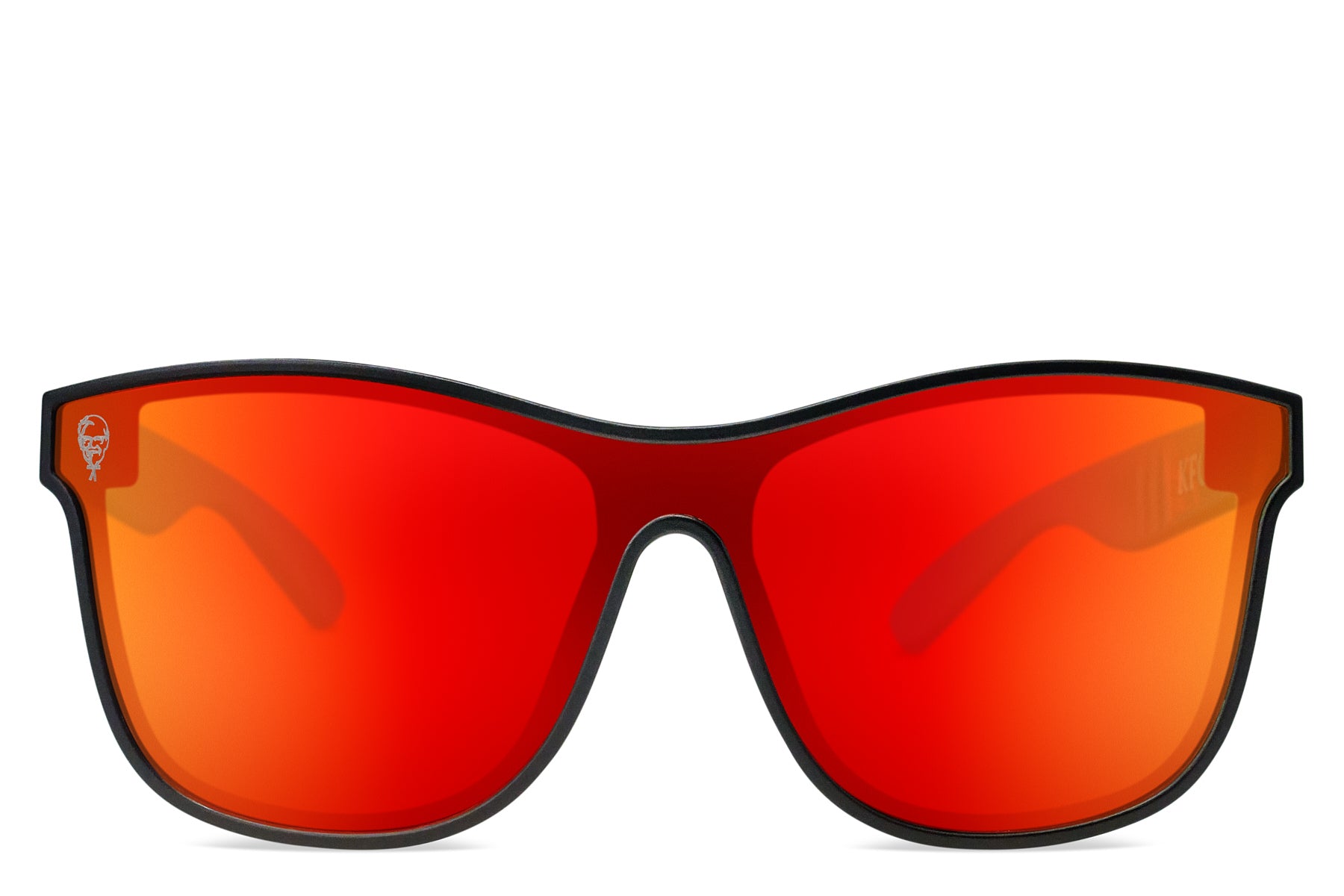 front view of KFC x Shady Rays sunglasses with orange visor tint