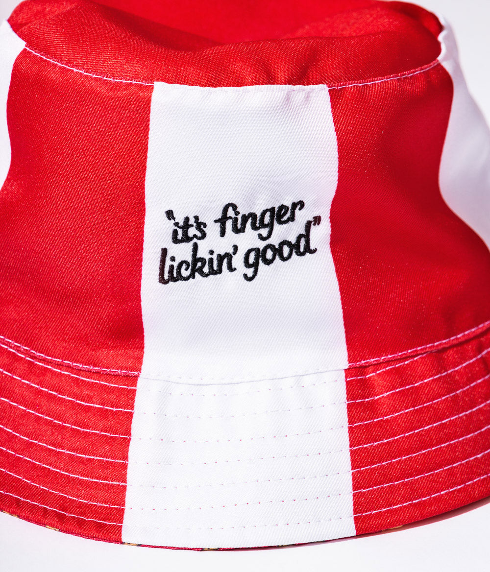 white and red striped KFC bucket hat