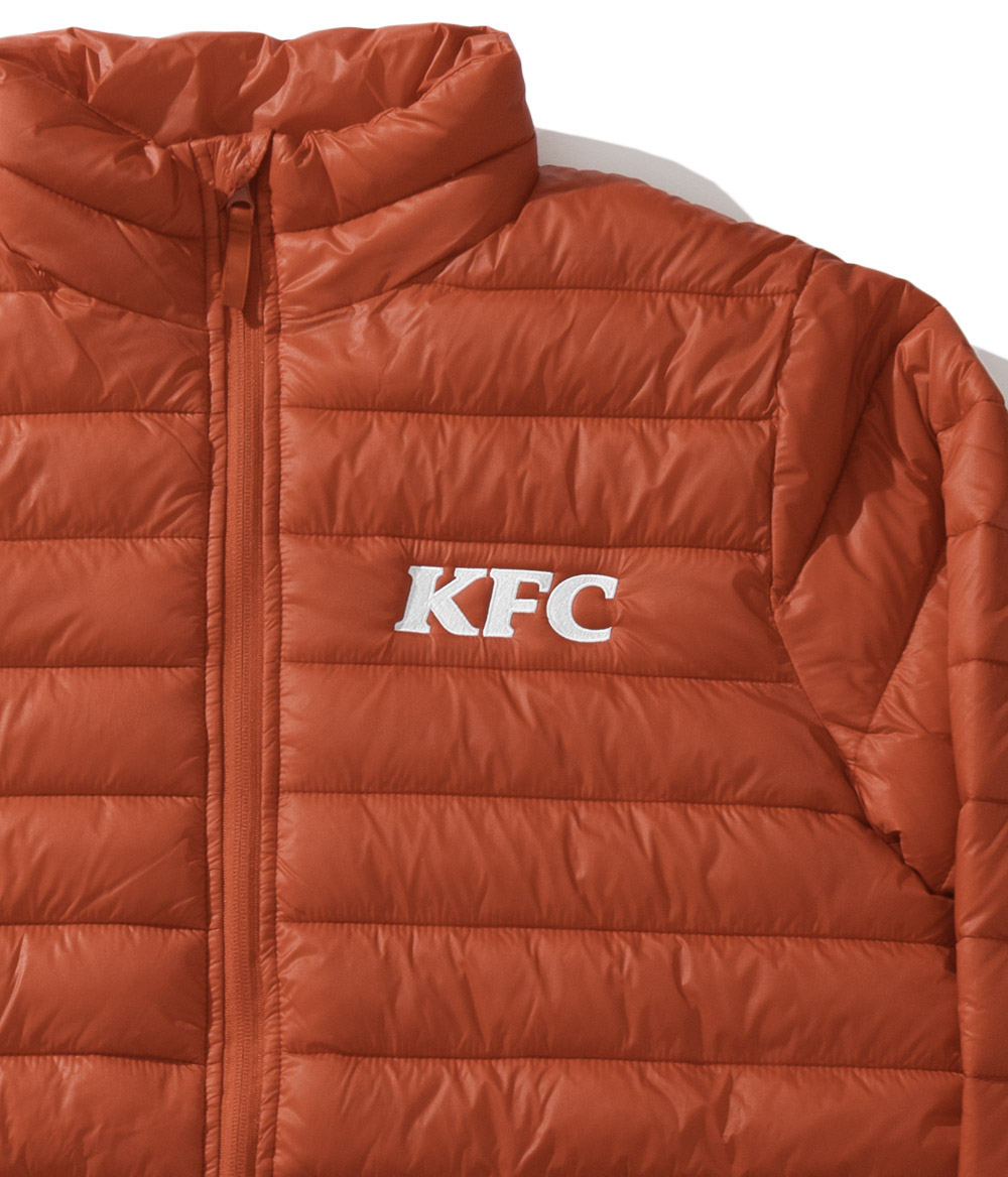 KFC red puffer jacket close up