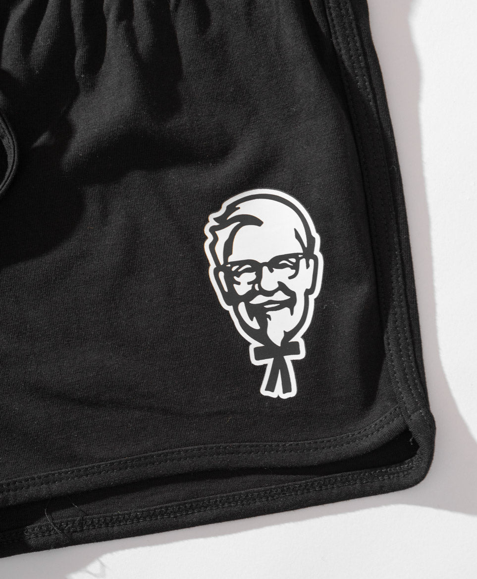 corner of KFC black shorts with colonel sanders in white