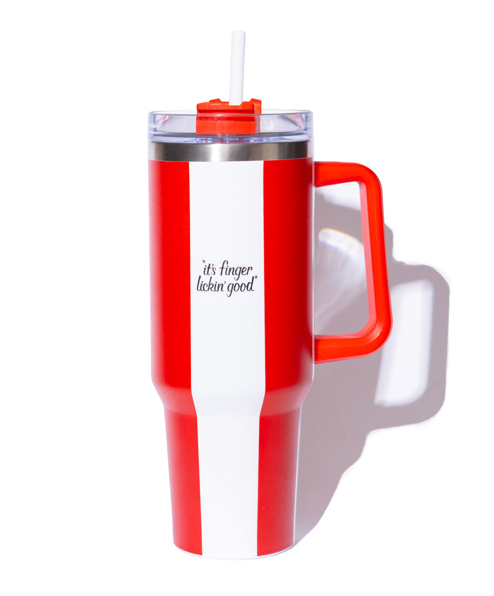 red and white striped KFC tumbler