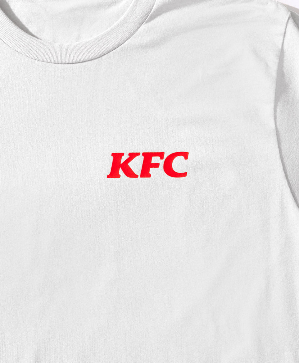 white t shirt with red KFC logo on front left 