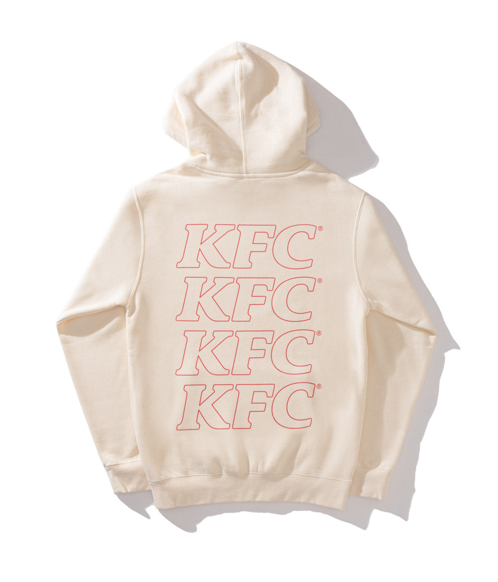 back off white hoodie with repeating KFC logo