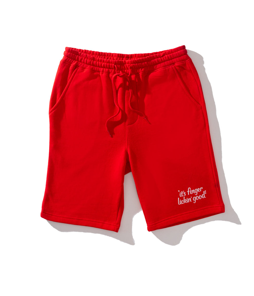 red cotton shorts with white KFC logo