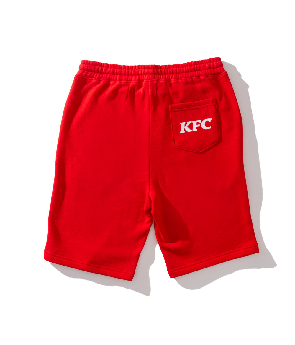 red cotton shorts with white KFC logo