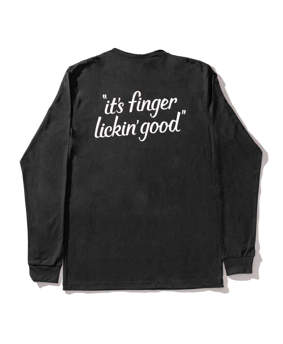 back of Black long sleever jumper with KFC it's finger lickin' good logo