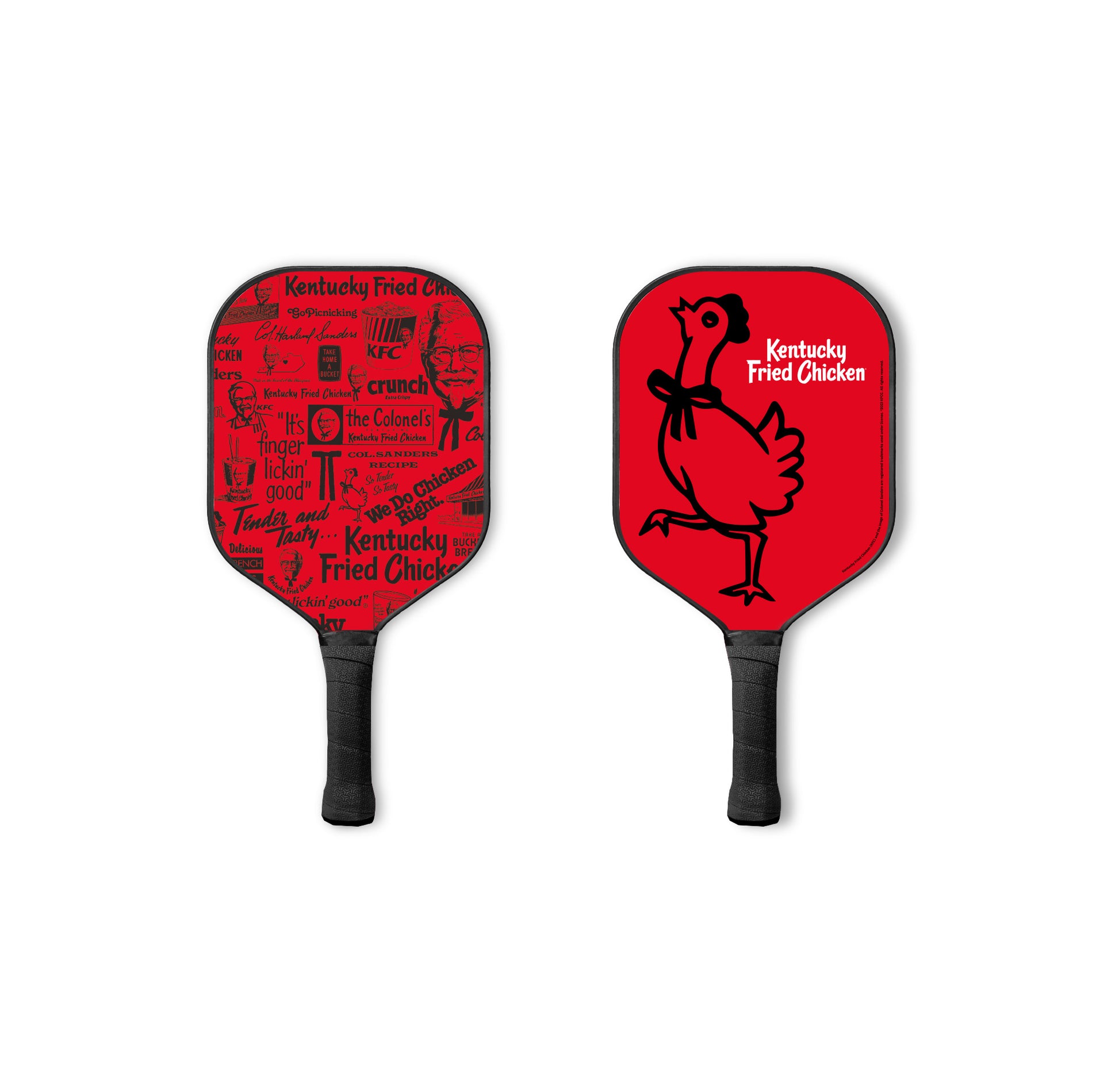 2 KFC Pickle ball red paddles with KFC branding and pattern