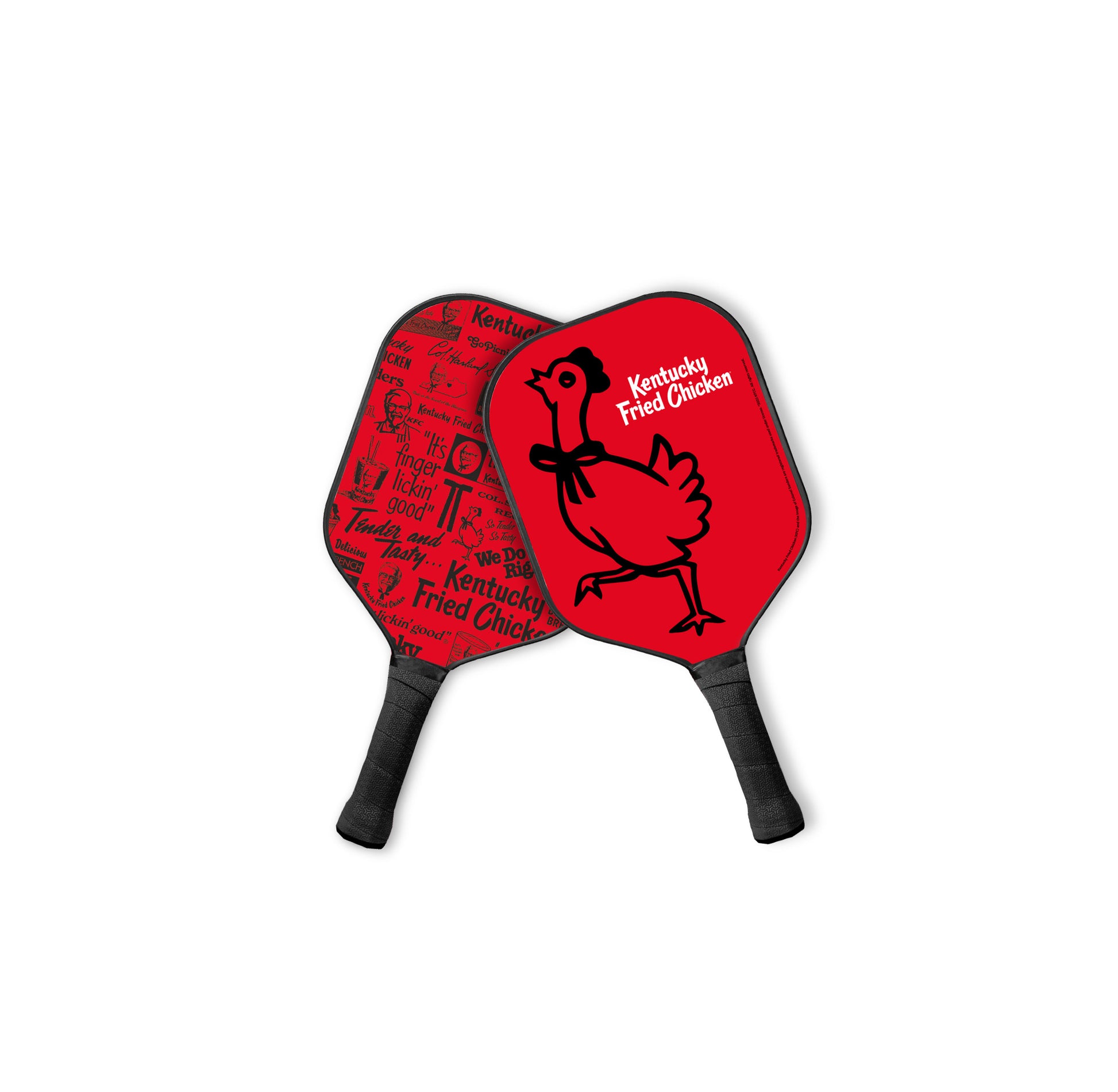 2 KFC Pickle ball red paddles with KFC branding and pattern